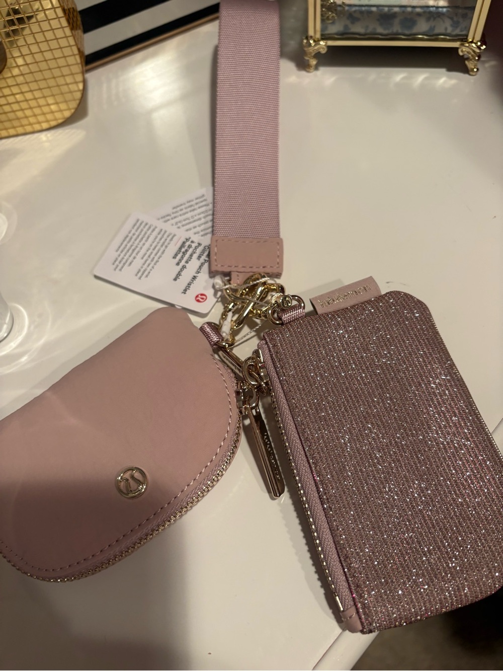 Lululemon Pink Wristlet Keychain Duo with Sparkle Pouch - Picture 5 of 5